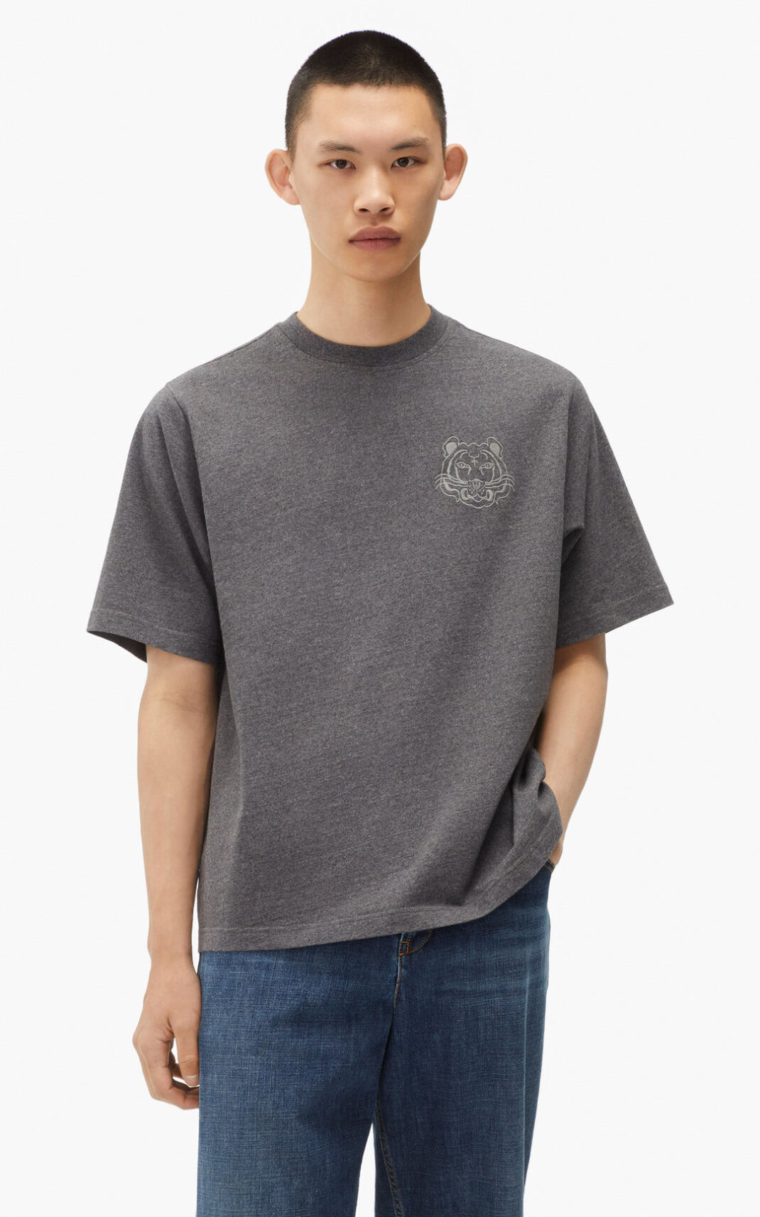 Kenzo RE/relaxed casual Camisetas Hombre Gris Oscuro | 0745386-WG